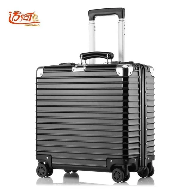 100% Metal Aluminum Magnesium Alloy Maleta Valise Cabine Busy Board Vintage Suitcase Luggage 16Inch