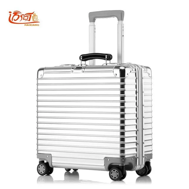 100% Metal Aluminum Magnesium Alloy Maleta Valise Cabine Busy Board Vintage Suitcase Luggage 16Inch