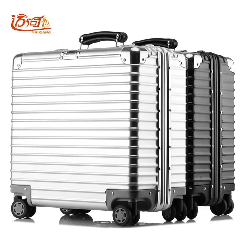 100% Metal Aluminum Magnesium Alloy Maleta Valise Cabine Busy Board Vintage Suitcase Luggage 16Inch