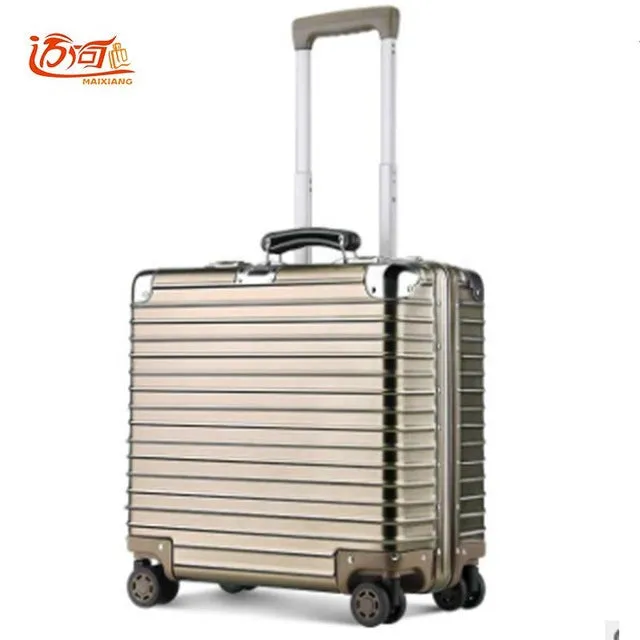 100% Metal Aluminum Magnesium Alloy Maleta Valise Cabine Busy Board Vintage Suitcase Luggage 16Inch