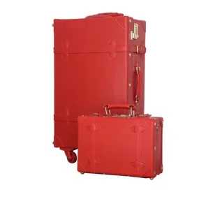 12 22Inches Retro Suitcase Box,Female Korea Fashion Red Bride Luggage Set,Vintage Pu Leather