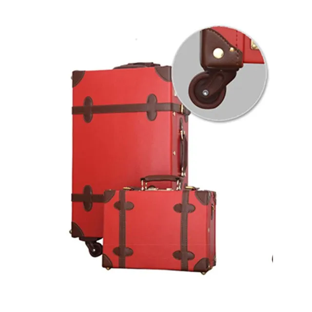 12 24Inches Retro Suitcase Box,Female Korea Fashion Red Bride Luggage Set,Vintage Pu Leather