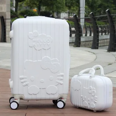 14 20Inchhello Kitty Suitcase,Trolley Travel Bag Set,Spinner Rolling Luggage