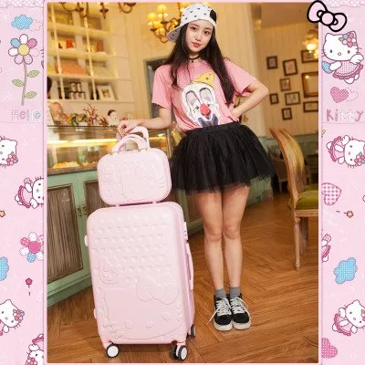 14 28Inches Abs Pc Hardside Hello Kitty Travel Luggage Sets On Universal Wheels,Girl Pink Mint