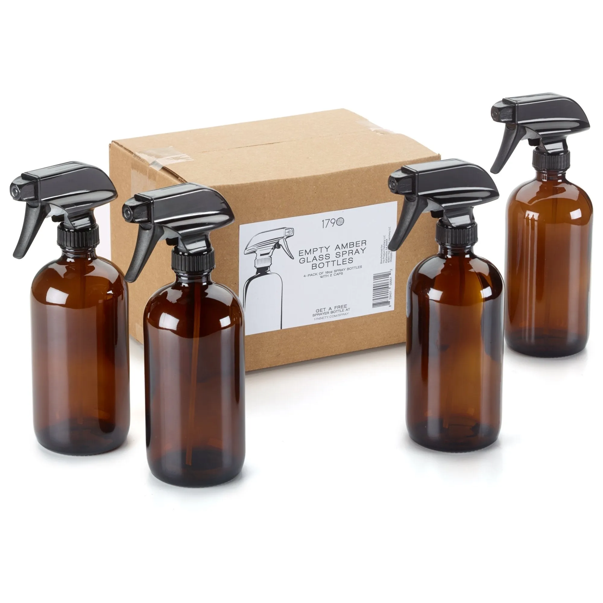 16oz Empty Amber Dark Brown Glass Spray Bottles w/Labels, Caps, and Funnel - Mist & Stream Trigger Sprayer - BPA Free - Boston Round Heavy Duty Bottle - For Essential Oils, Cleaning, Kitchen, Hair