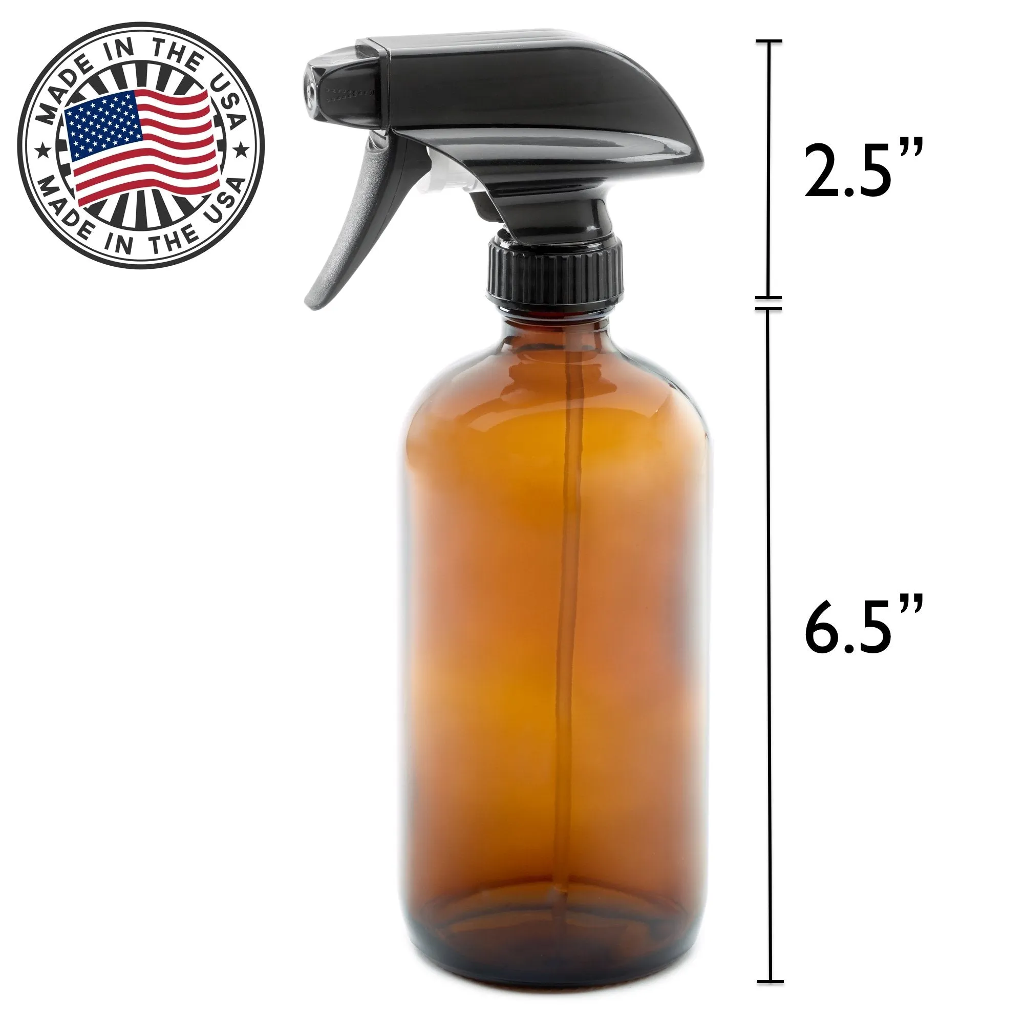 16oz Empty Amber Dark Brown Glass Spray Bottles w/Labels, Caps, and Funnel - Mist & Stream Trigger Sprayer - BPA Free - Boston Round Heavy Duty Bottle - For Essential Oils, Cleaning, Kitchen, Hair