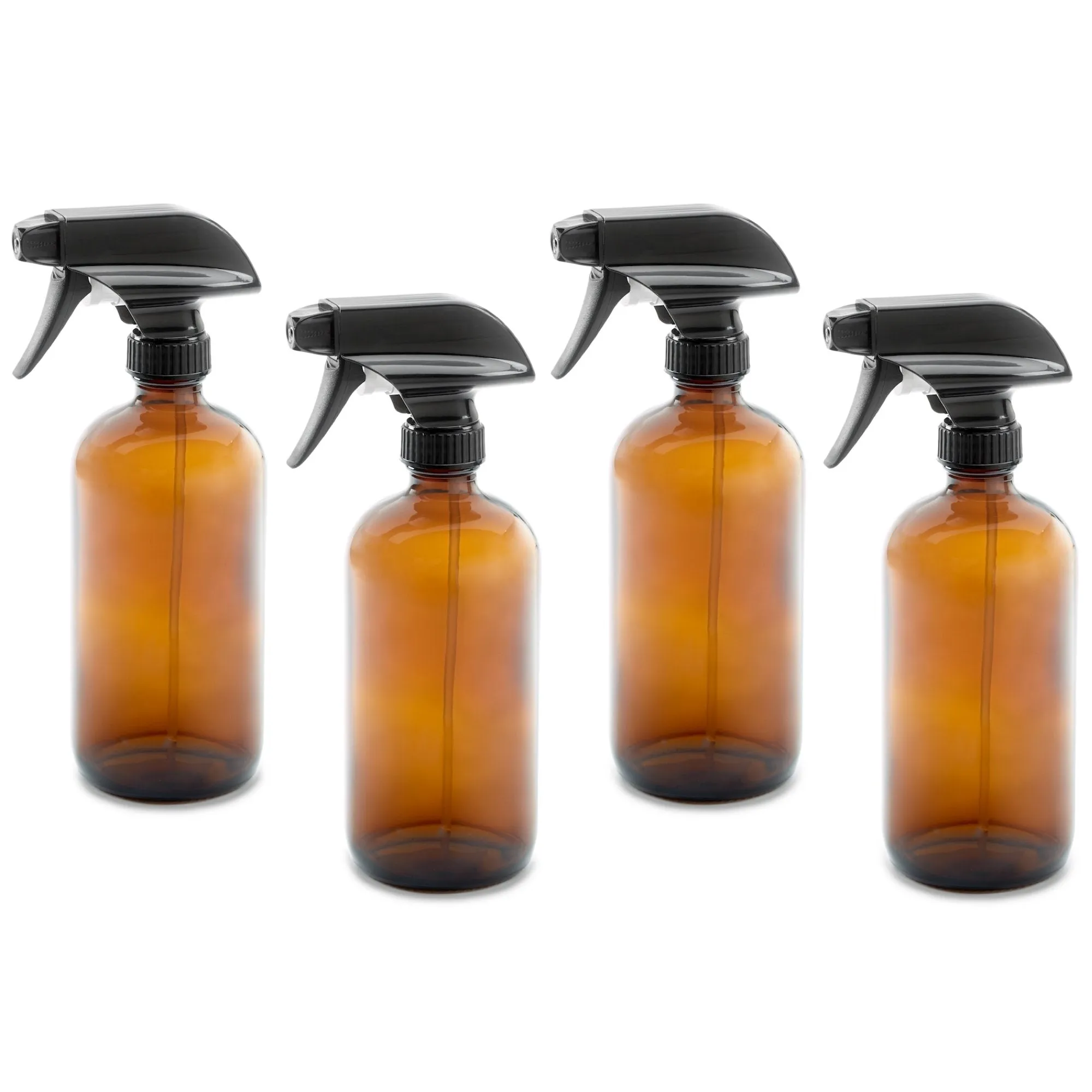 16oz Empty Amber Dark Brown Glass Spray Bottles w/Labels, Caps, and Funnel - Mist & Stream Trigger Sprayer - BPA Free - Boston Round Heavy Duty Bottle - For Essential Oils, Cleaning, Kitchen, Hair