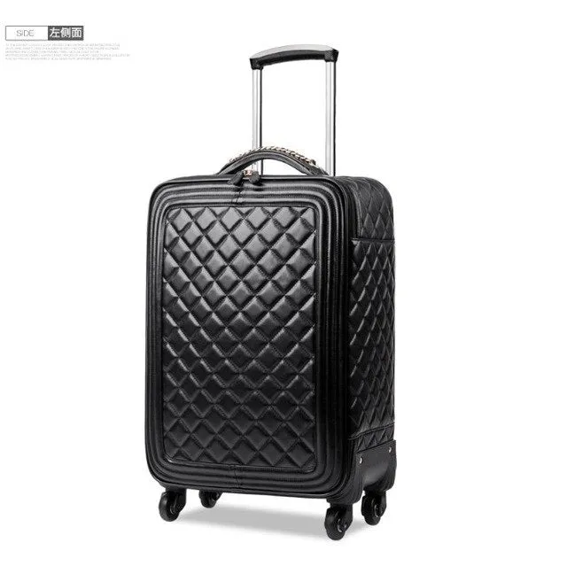 16"20"24Inch On Travel Suitcase,Pu Leather Vintage Rolling Luggage,Women'S Trolley,Universal