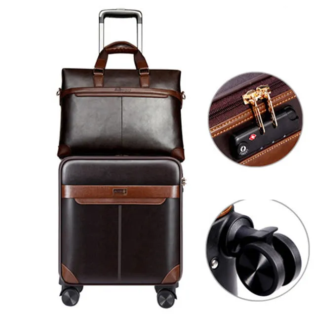 16"20"24"Luxury Luggage Suitcase Bag Waterproof Pu Leather Travel Box With Wheel Rolling Trolley