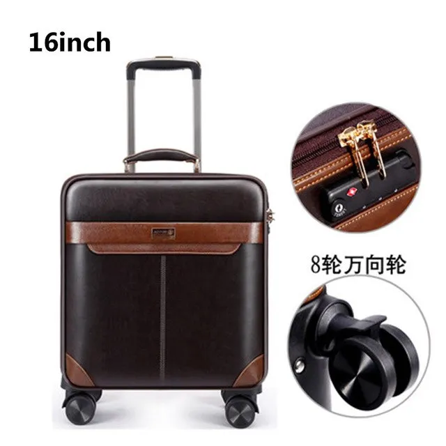 16"20"24"Luxury Luggage Suitcase Bag Waterproof Pu Leather Travel Box With Wheel Rolling Trolley