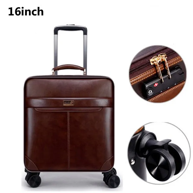 16"20"24"Luxury Luggage Suitcase Bag Waterproof Pu Leather Travel Box With Wheel Rolling Trolley