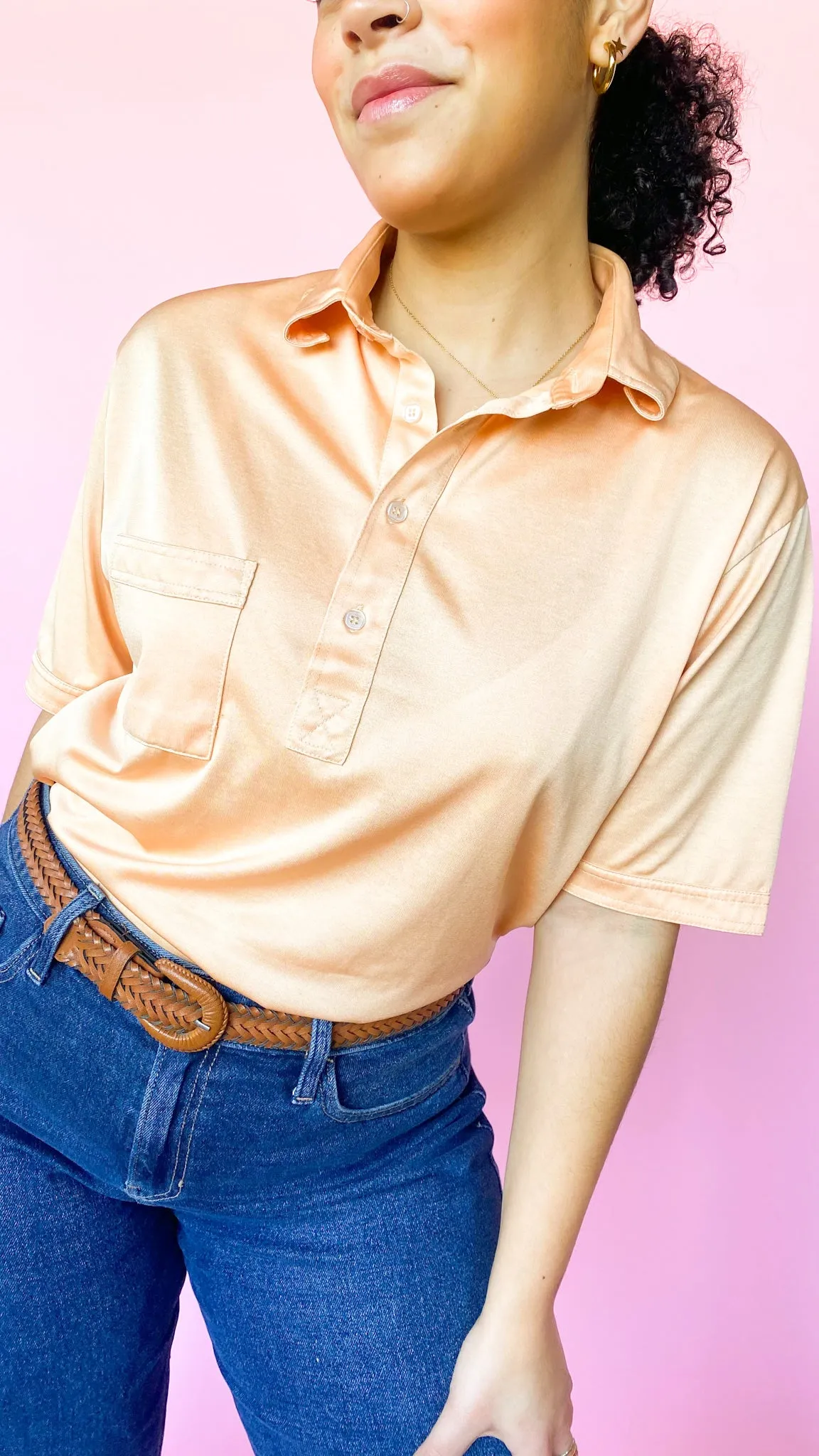 1970s Light Orange Collared Shirt, sz. XL