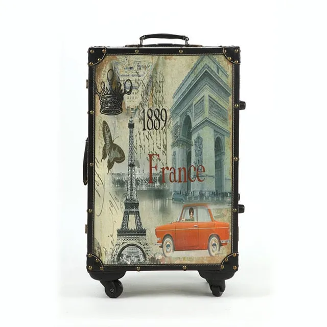 20 24 14 Inch Pu Wood Frame Universal Wheel Rolling Paris Style Carry-Ons Luggage Travel Case