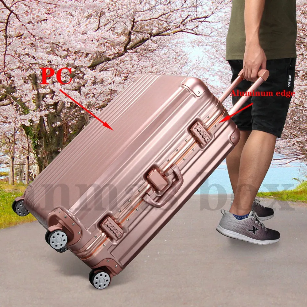 20/28 Inch Luxury Rose Gold Rolling Luggage 4 Wheels Spinner Suitcase Aluminum Frame Luggage Pc