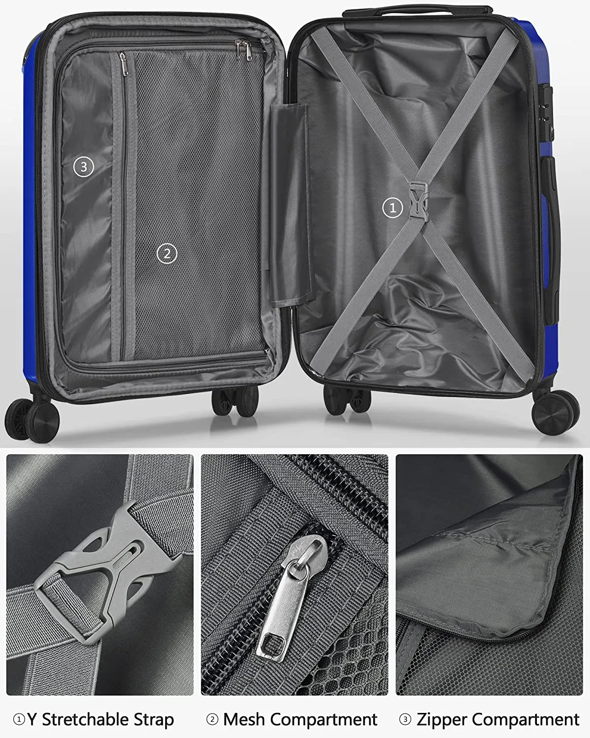 3-Piece Expandable Luggage Sets with Double Spinner Wheels, Hard Suitcase Set for Short Trips and Long Travel