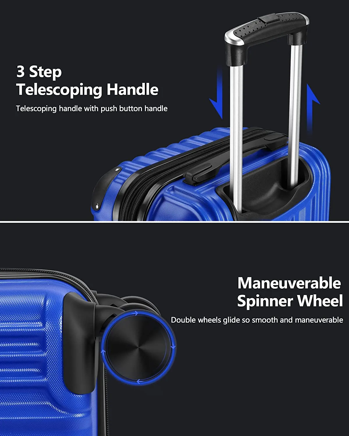 3-Piece Expandable Luggage Sets with Double Spinner Wheels, Hard Suitcase Set for Short Trips and Long Travel