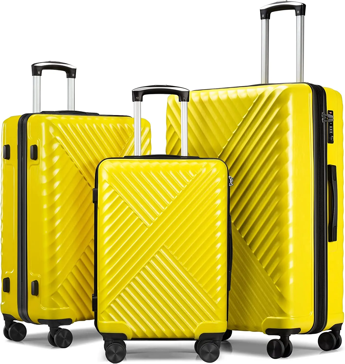 3-Piece Luggage Sets Expandable ABS   PC Hardside Spinner Suitcase Sets with TSA Lock Double Wheels, Yellow