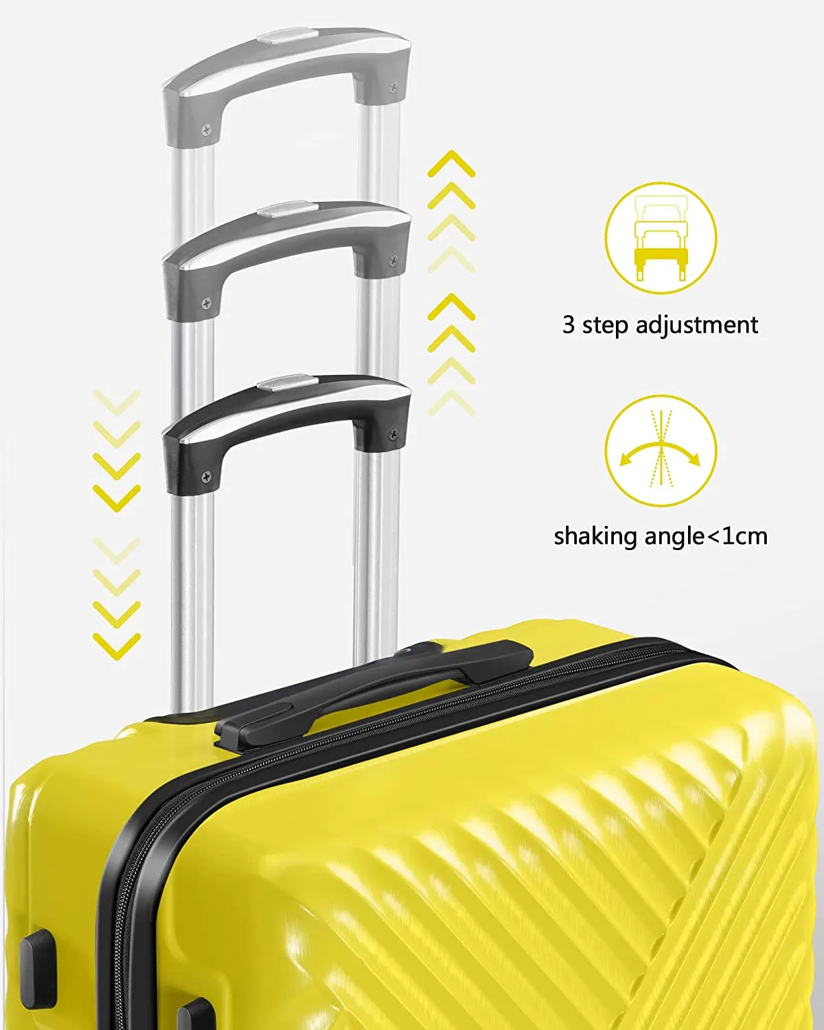 3-Piece Luggage Sets Expandable ABS   PC Hardside Spinner Suitcase Sets with TSA Lock Double Wheels, Yellow