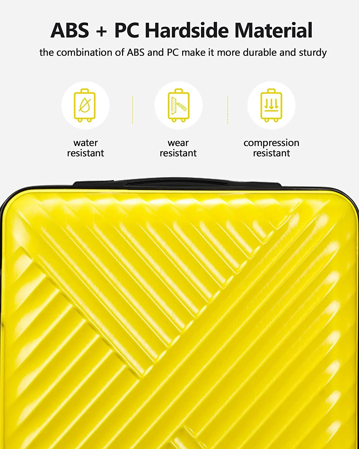 3-Piece Luggage Sets Expandable ABS   PC Hardside Spinner Suitcase Sets with TSA Lock Double Wheels, Yellow