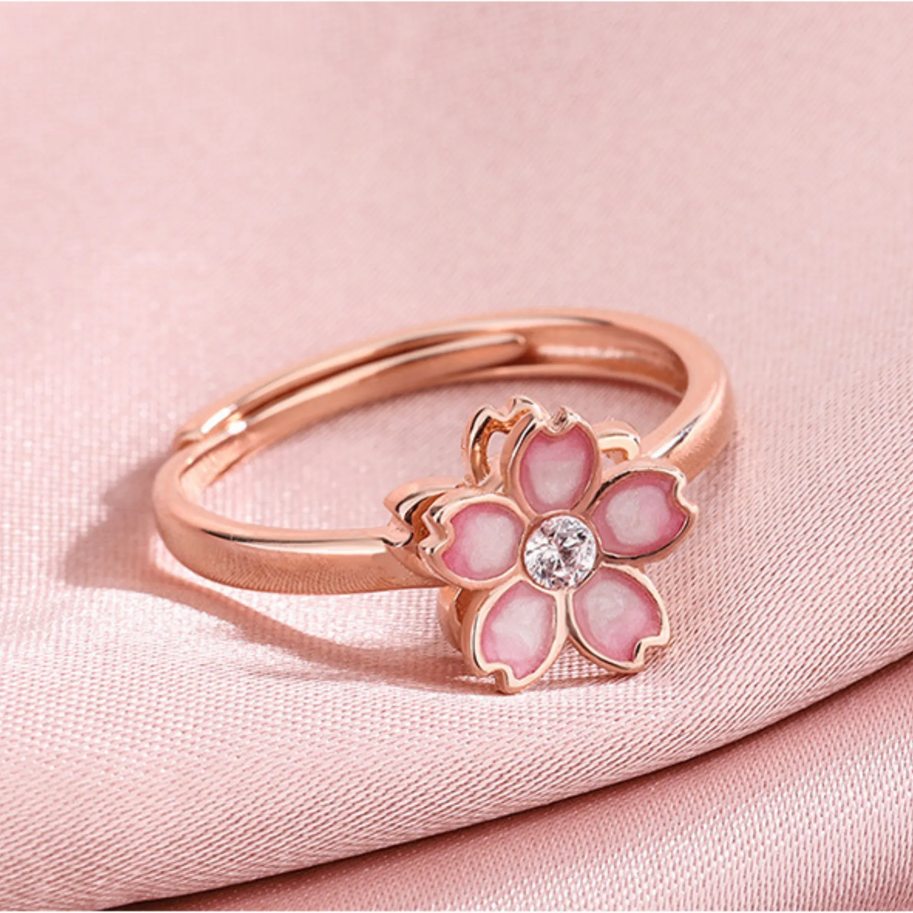 Adjustable Cherry Blossom Spinning Fidget Ring