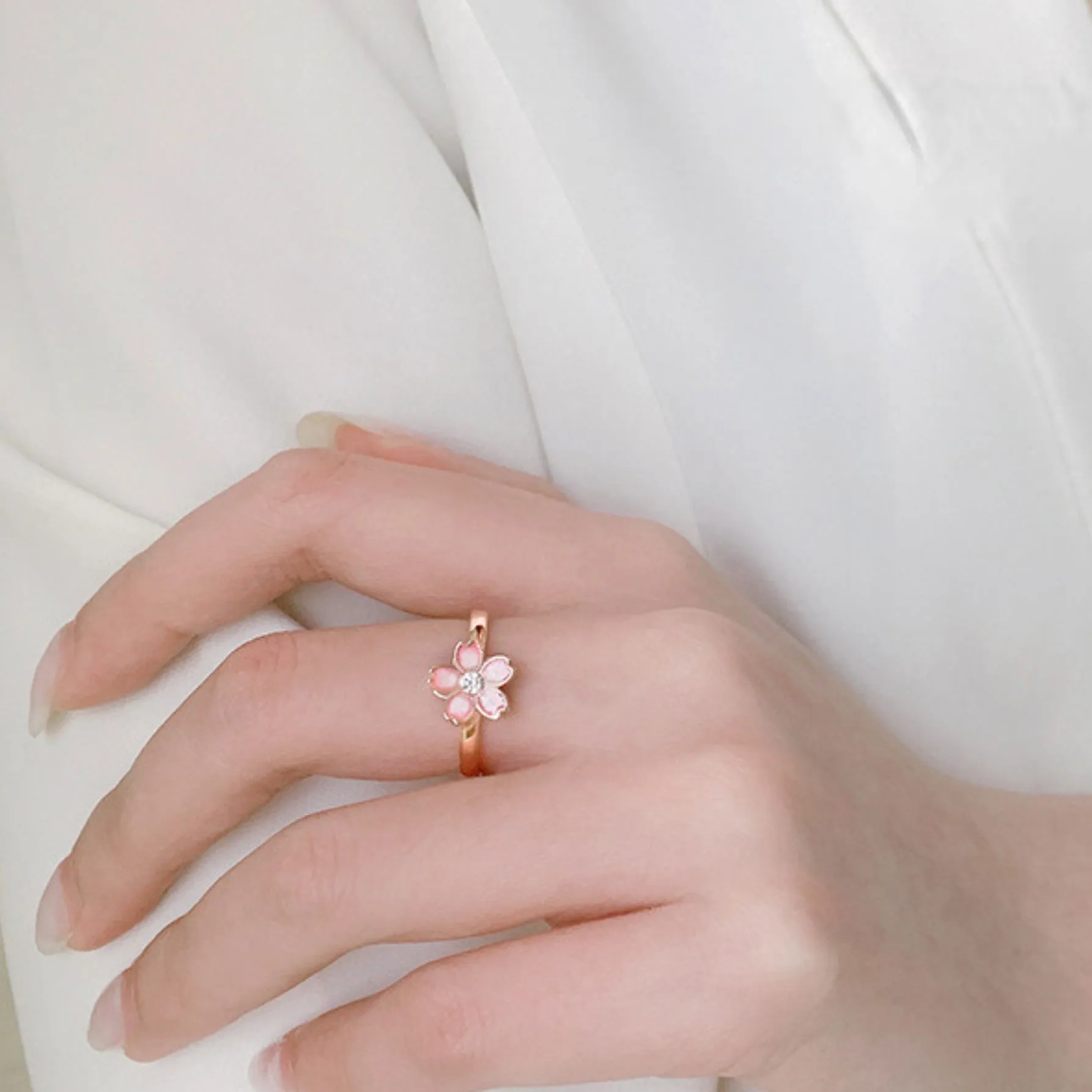 Adjustable Cherry Blossom Spinning Fidget Ring