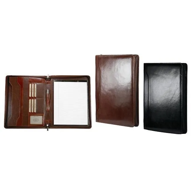 Adpel A4 Italian Leather Zip-around Folder with Pad Black