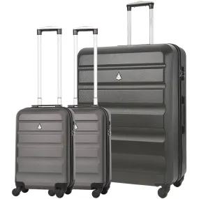 Aerolite 3 Piece Lightweight 4 Wheel ABS Hard Shell Luggage Suitcase Set with Built in TSA Combination Lock, 2 x 21" Cabin   1x Large 29", Charcoal