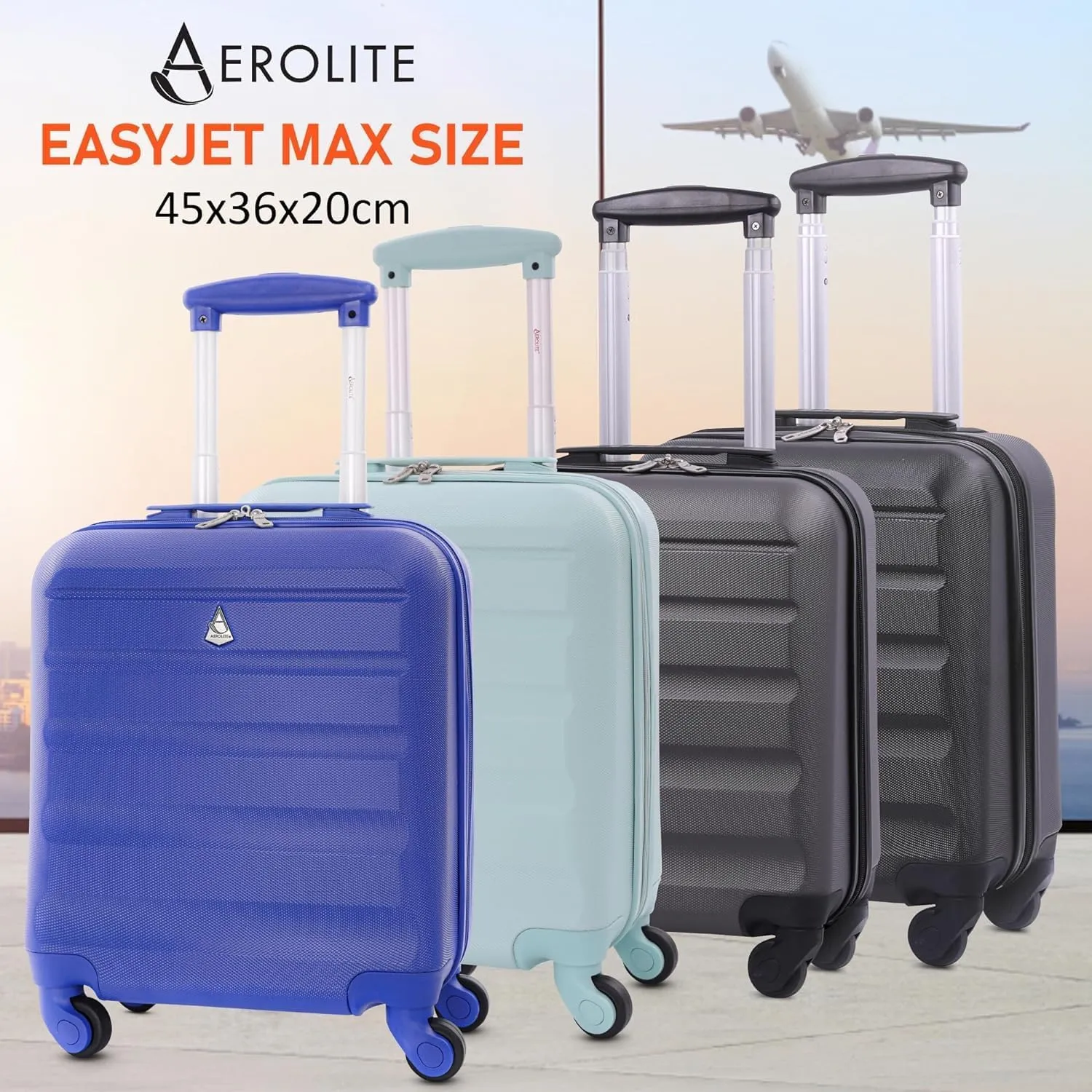 Aerolite 45x36x20cm Easyjet Maximum Size Hard Shell Carry On Hand Cabin Luggage Underseat Flight Suitcase with 4 Wheels