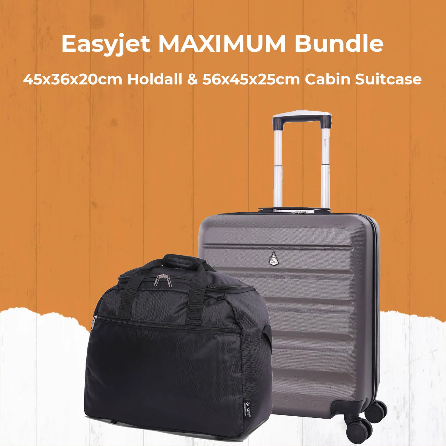 Aerolite Easyjet Bundle, Large Cabin (56x45x25cm) Lightweight Hard Shell Cabin Suitcase & (45x36x20cm) Easyjet Max Holdall