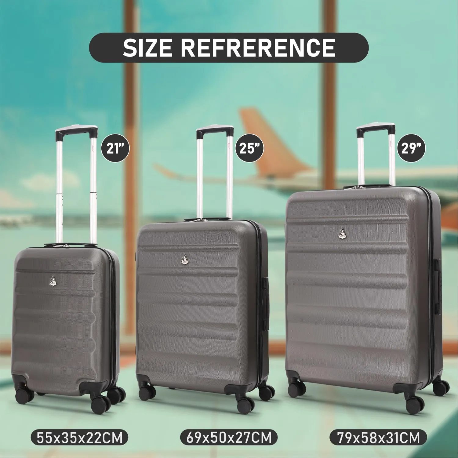 Aerolite Lightweight Hard Shell Suitcase Luggage Set with 4 Spinner Wheels (Cabin, Medium & Large)