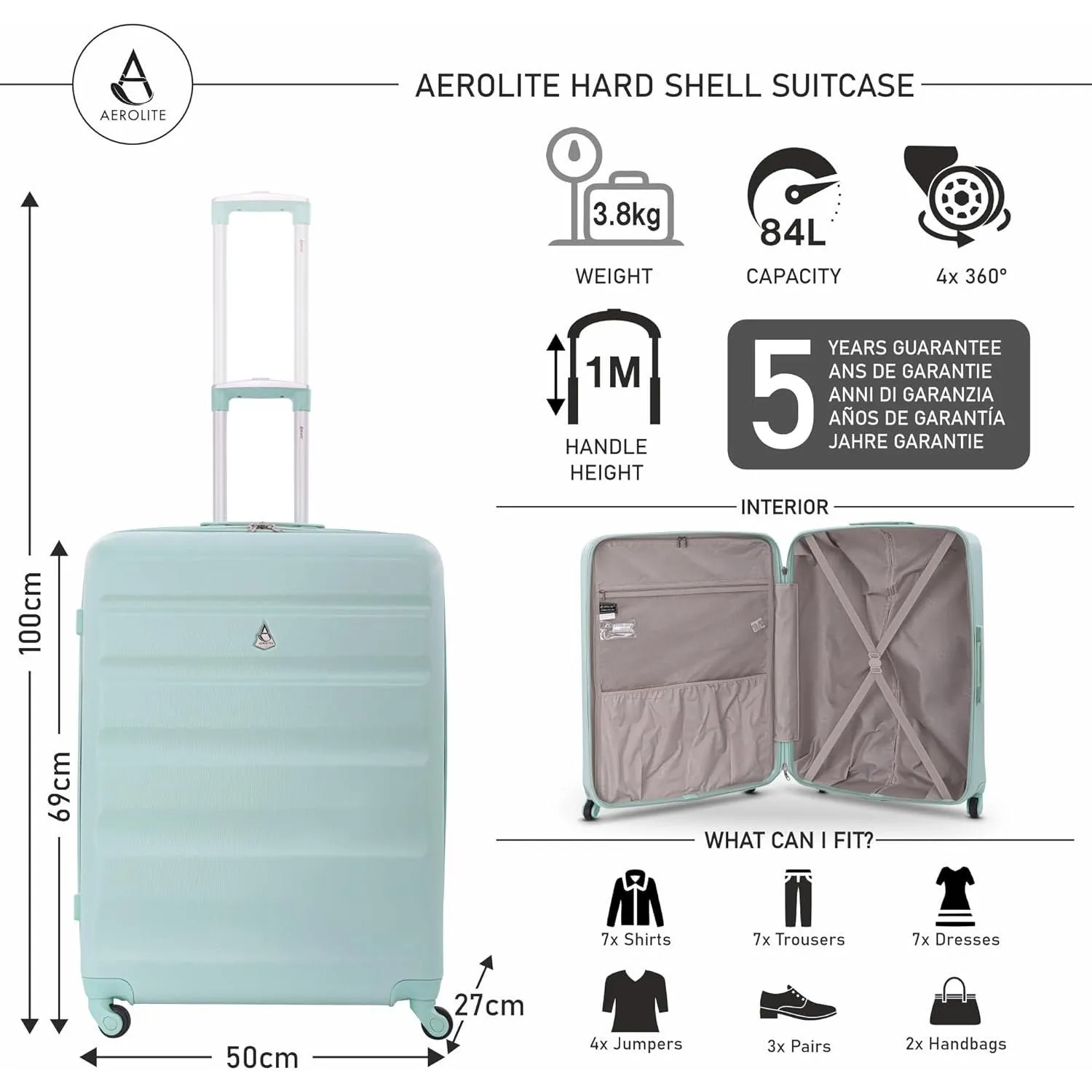 Aerolite Set of 3 Hard Shell Lightweight Suitcase Complete Luggage Set (Cabin 18"   Medium 25"  Large 29")