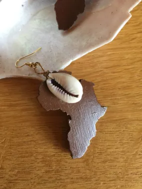 Africa Earrings with Cowrie Shell Made with Recycled Wood