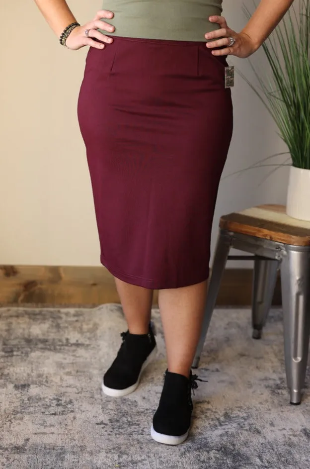 Amara Burgundy Pencil Skirt