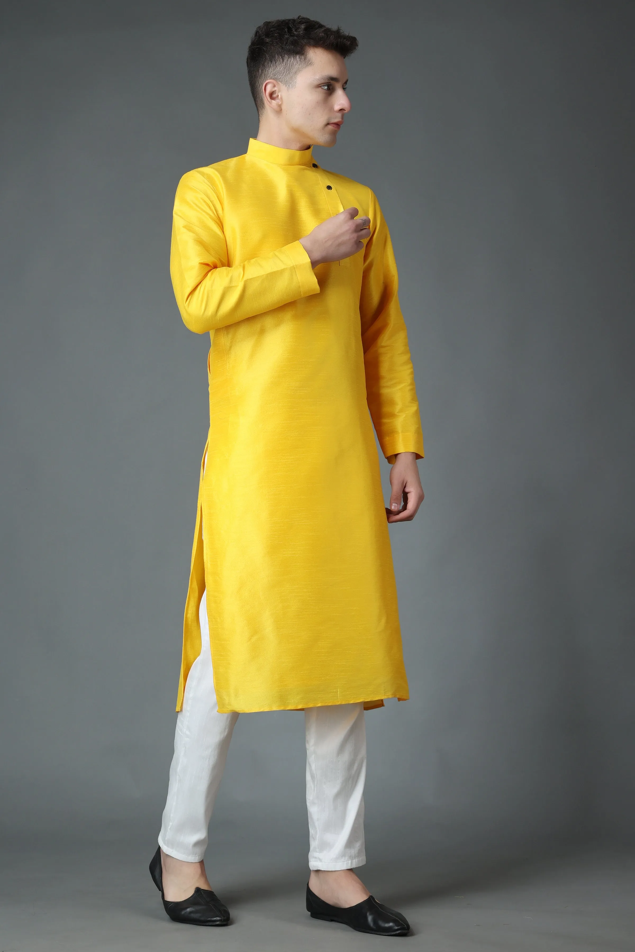 Amber Yellow Silk Kurta