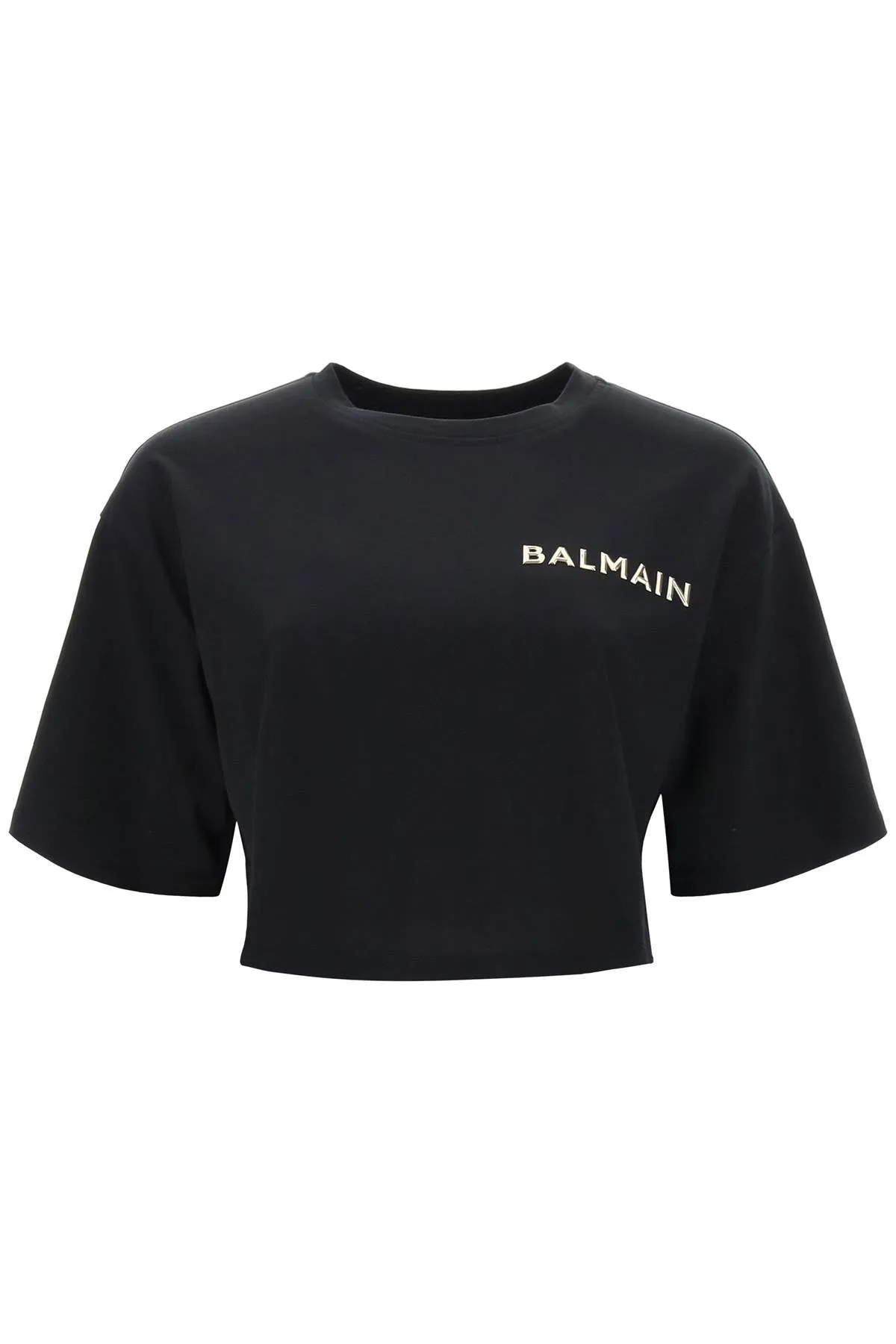 BALMAIN cropped t-shirt with metallic logo