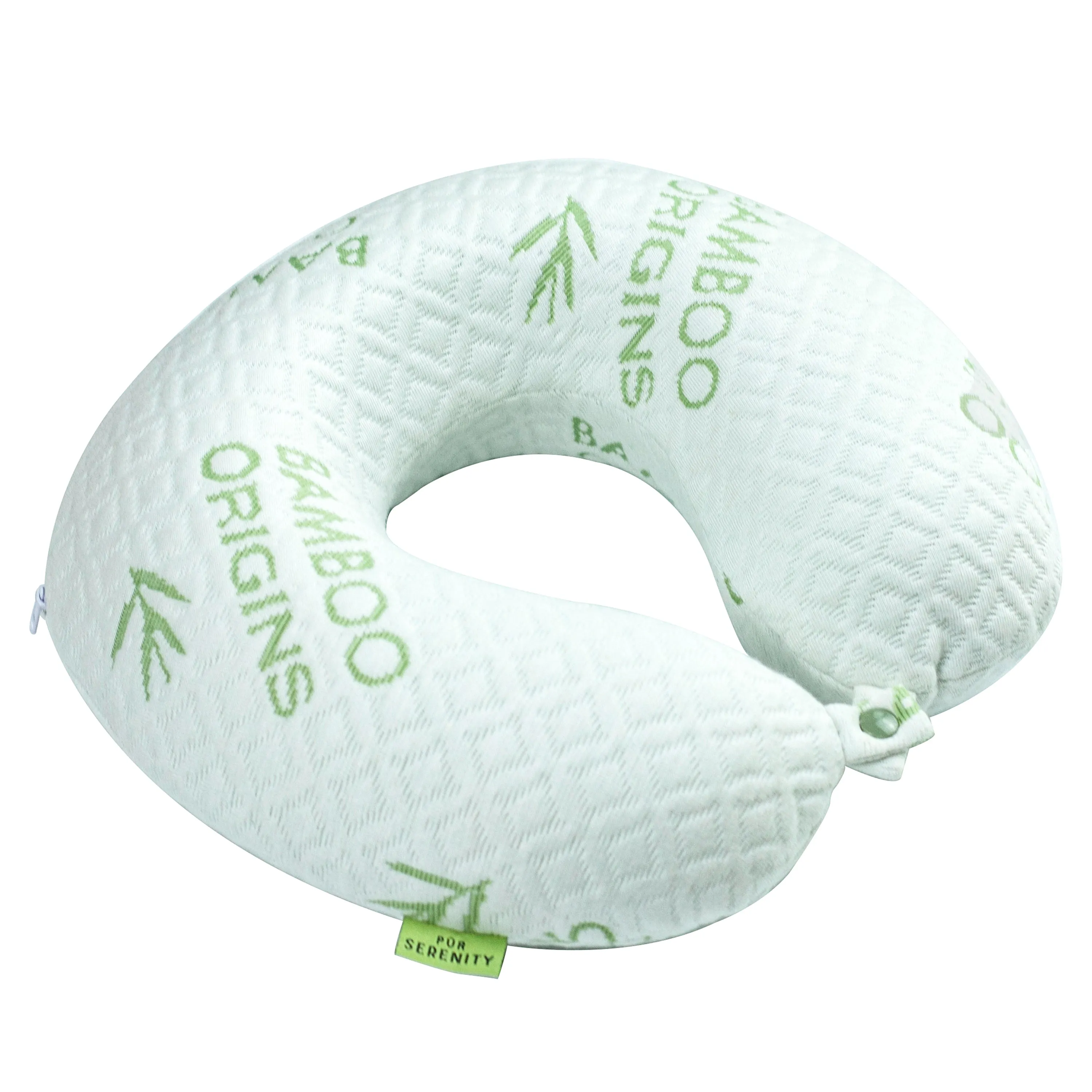 Bamboo Memory Foam Travel Neck Pillow - White