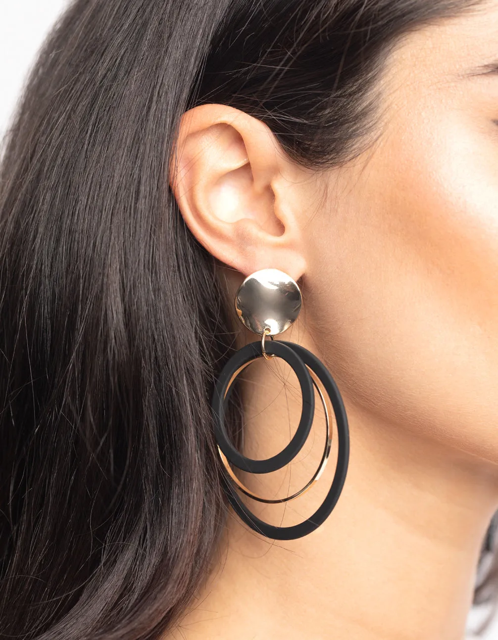 Black Loop Drop Earrings