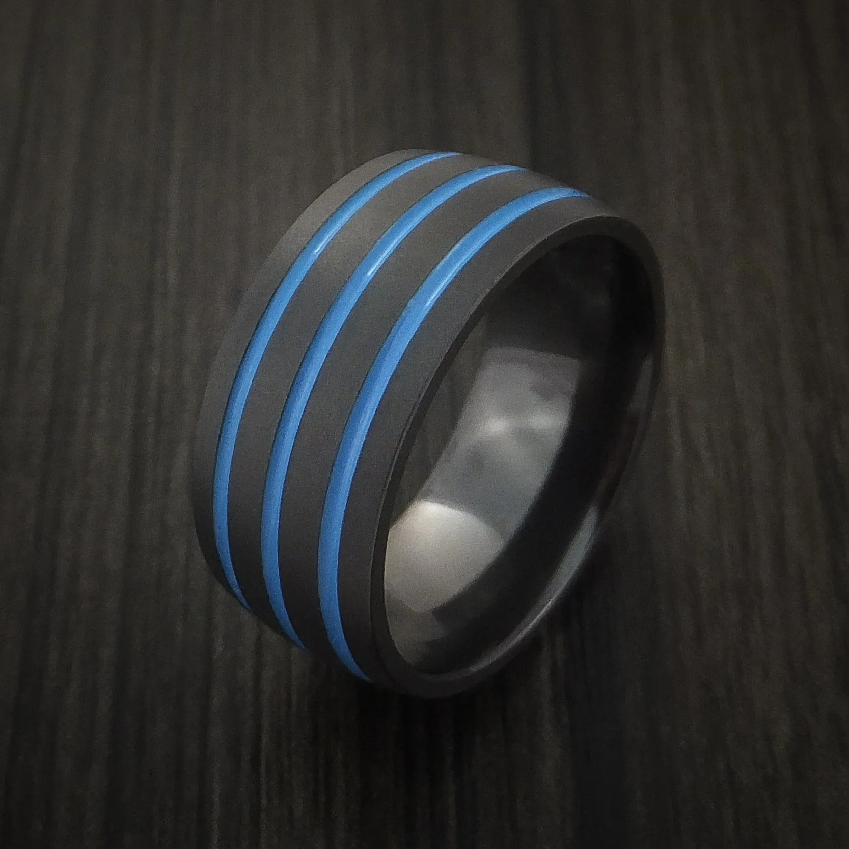 Black Zirconium Band with Tri-Color Inlay Custom Made Men's Ring