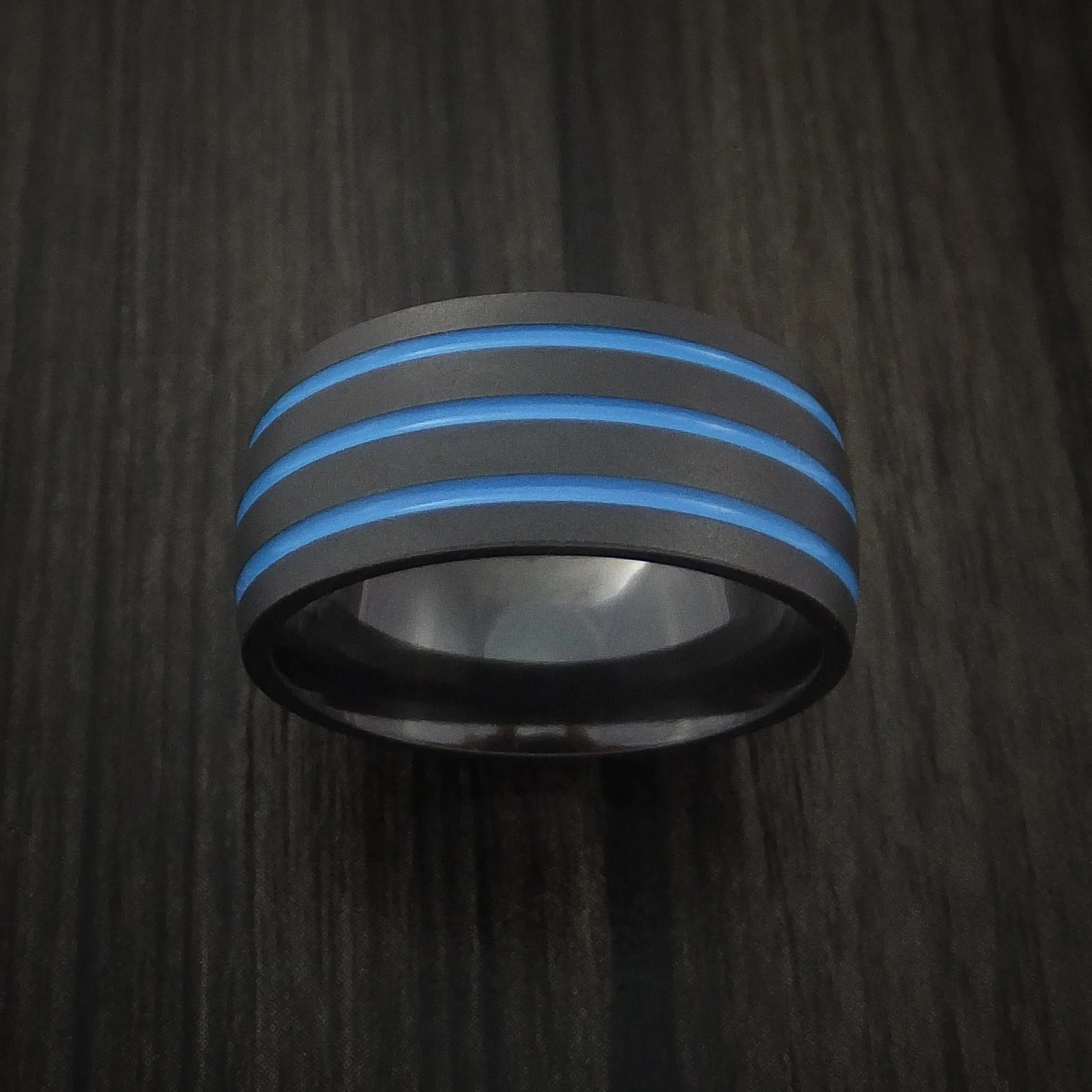 Black Zirconium Band with Tri-Color Inlay Custom Made Men's Ring