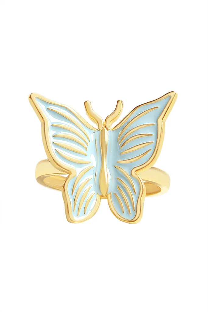 Blue Enamel Butterfly 925 Ring