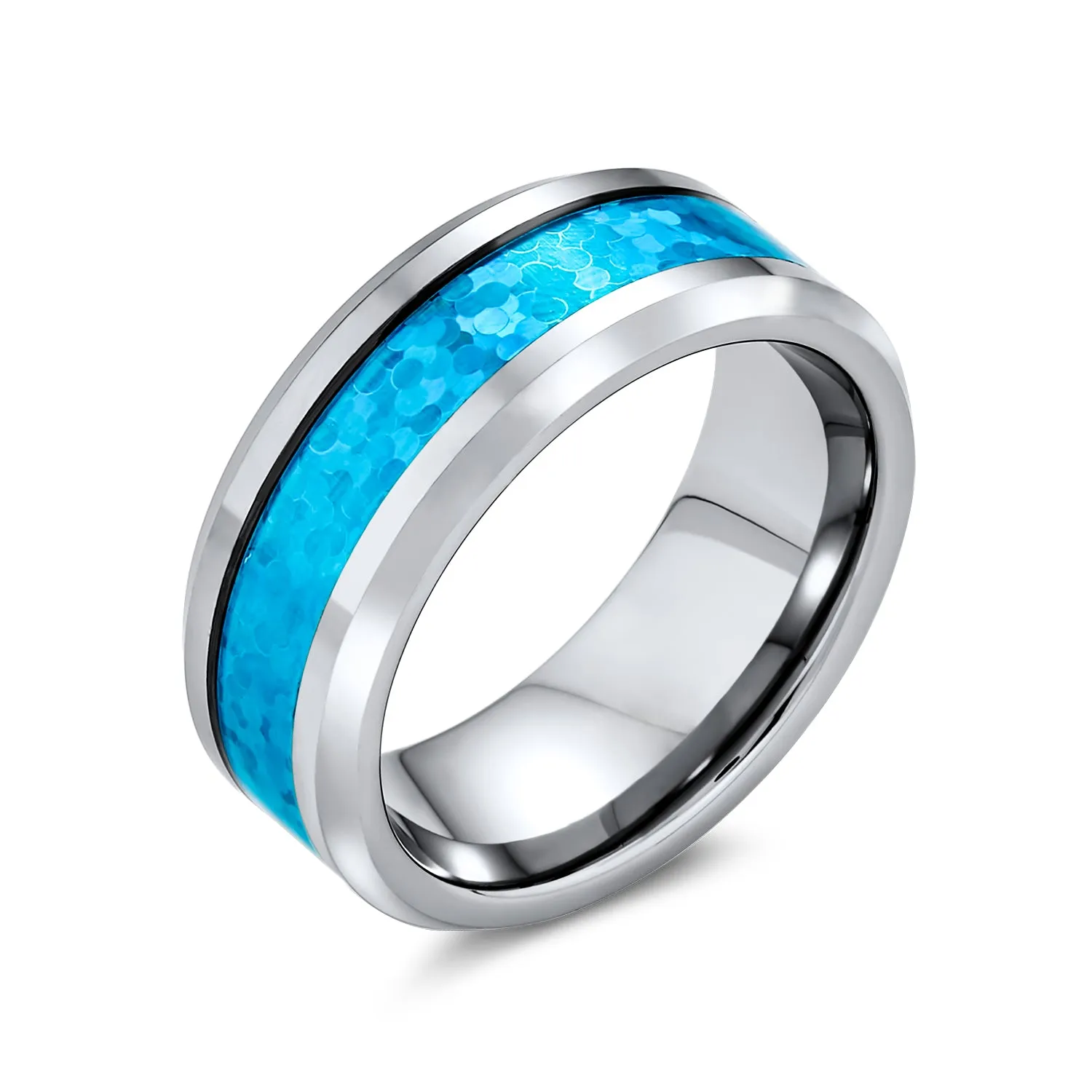 Blue Turquoise Couple Wedding Band Titanium Ring For Men 8MM