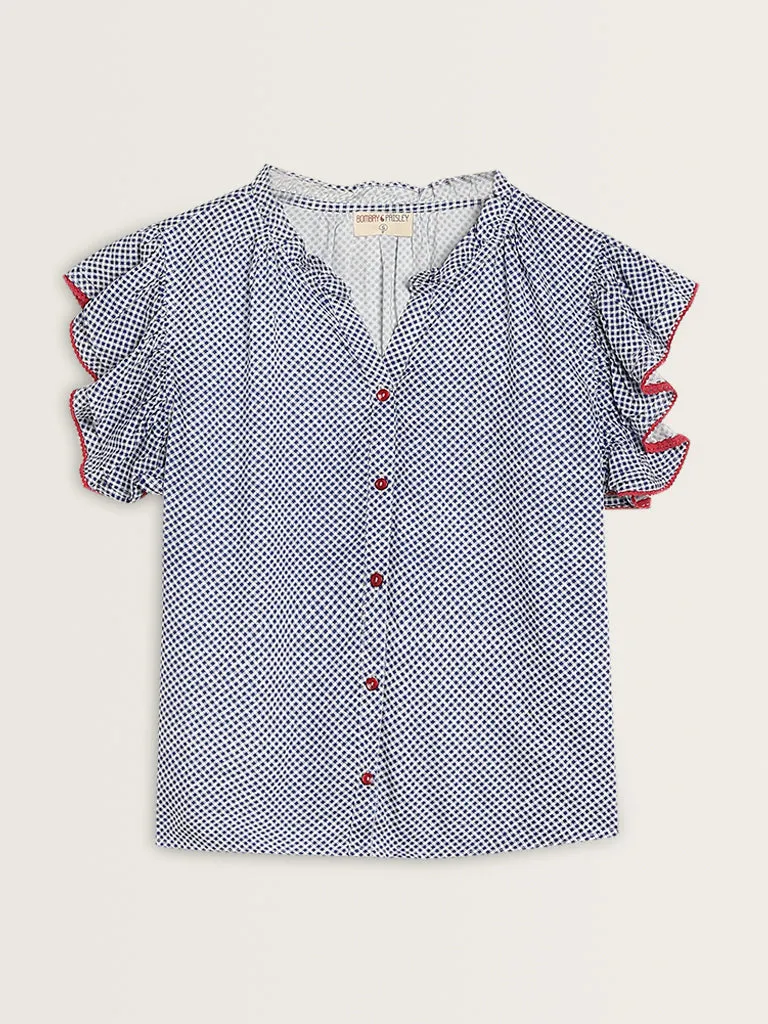 Bombay Paisley Blue Checkered Cotton Top