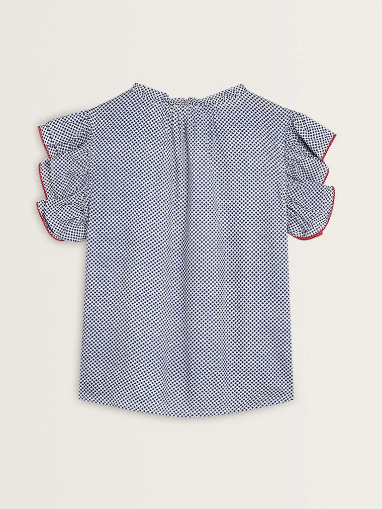 Bombay Paisley Blue Checkered Cotton Top