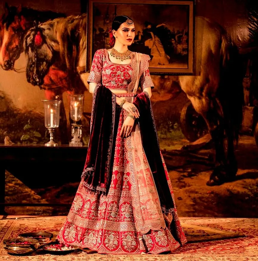 Bright red Lehenga set.