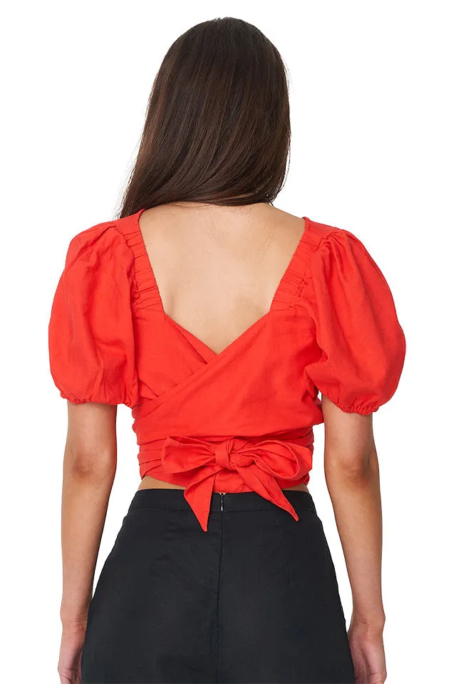 Casa Ruby Red V Neck Wrap Top