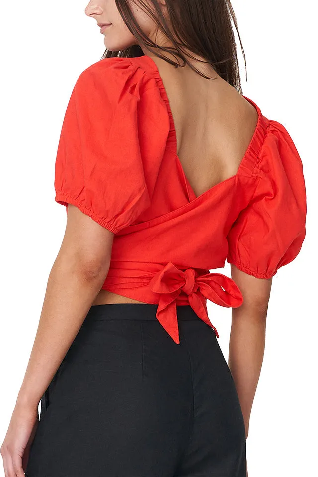 Casa Ruby Red V Neck Wrap Top