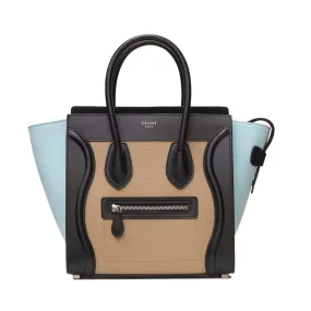 Celine Céline Luggage Smooth Calfskin Tri-color Micro Multicolor Bull Black Leather Tote