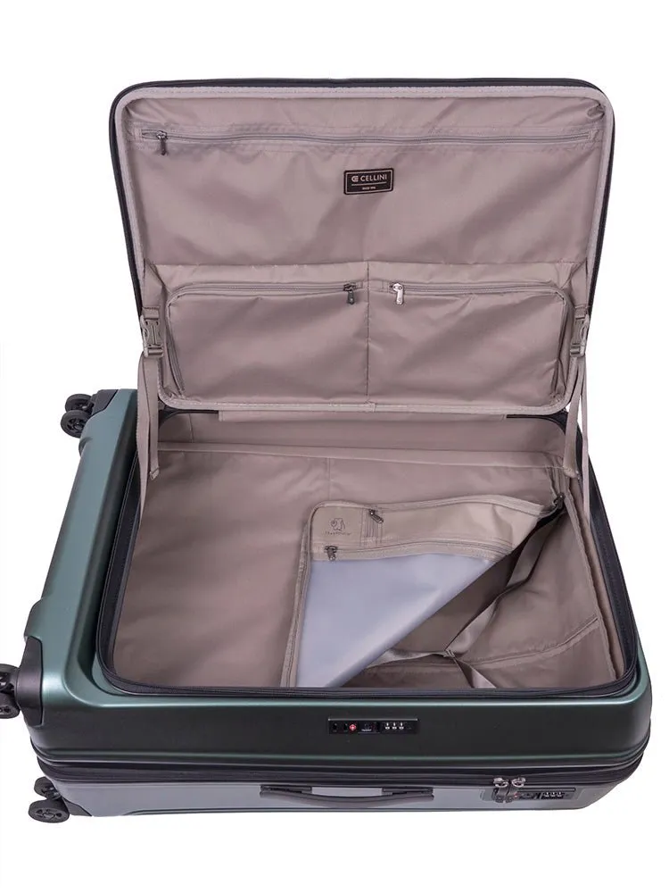 Cellini Tri Pak Large 4 Wheel Trolley Case | Green