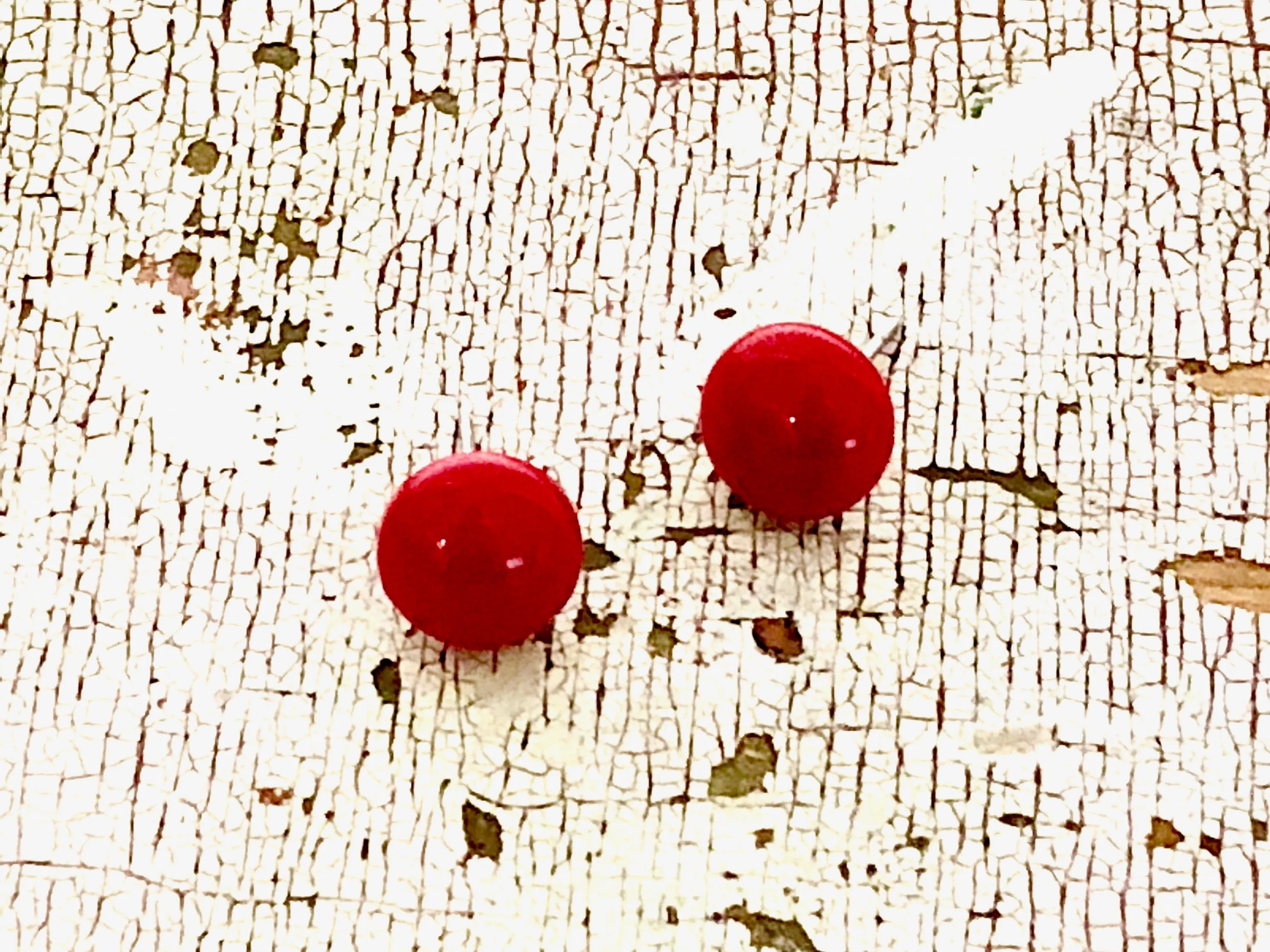 Cherry Red Small Retro Button Stud Earrings