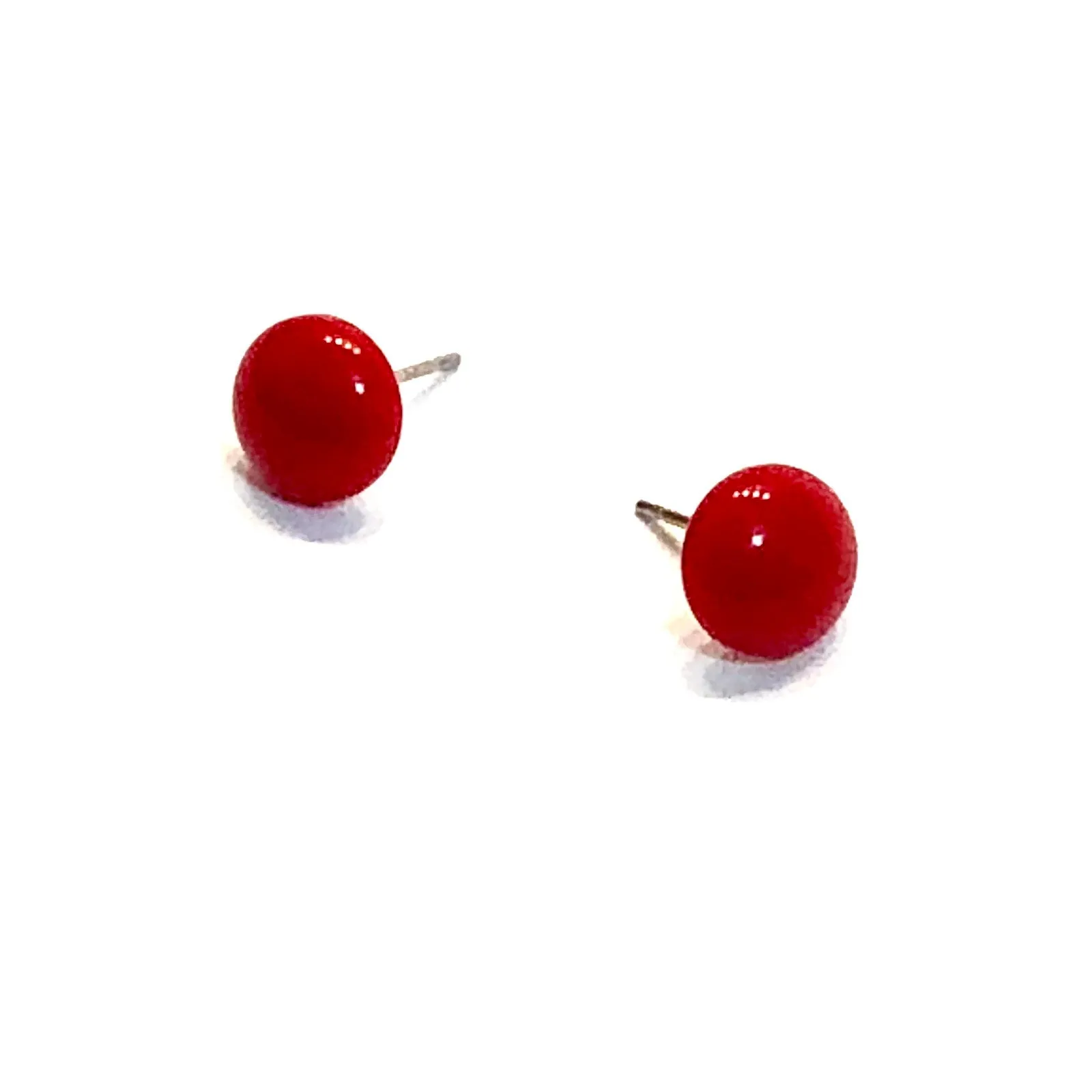 Cherry Red Small Retro Button Stud Earrings